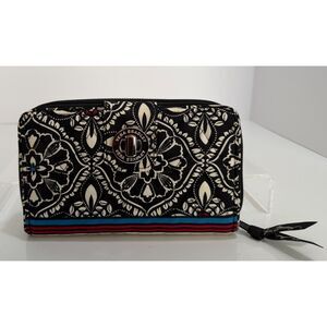 Vera Bradley Barcelona Black White Design with Blue Red Yellow Stripes Wallet